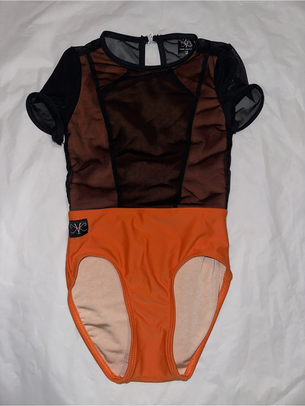 Kids Black Mesh and Orange Dance Leotard